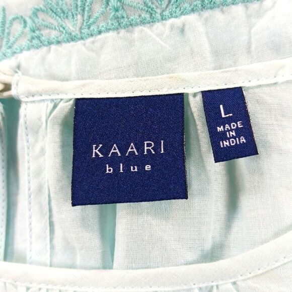 KAARI BLUE Embroidered Tiered Ruffle Trim Peasant Blouse Women's L. 100% Cotton. - Picture 2 of 12